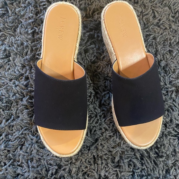 J Crew black mule espadrille platform wedge sandals - Picture 4 of 8